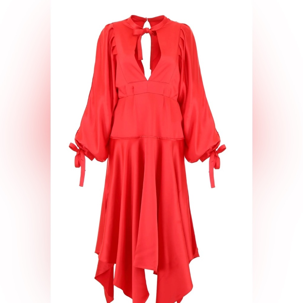 Self-Portrait Red Satin High-Low Midi Dress - Picture 2 of 5